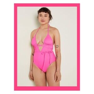 NWT PINK Victoria's Secret Radiant Rose Triangle Wrap Detail One-Piece Swimsuit